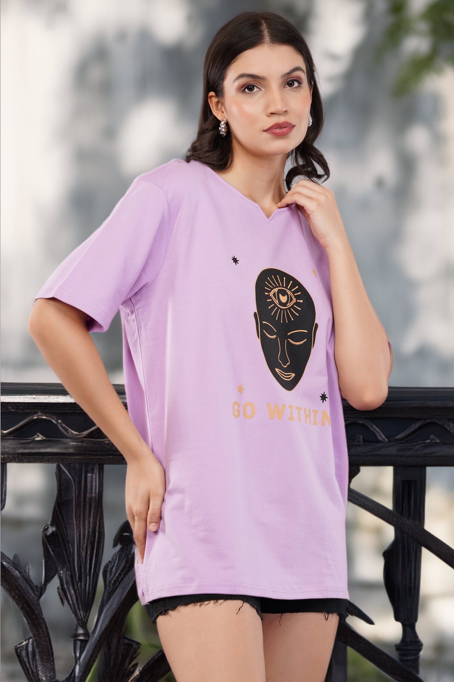 DYOGIQ® - Go Within Unisex Lavender Ghumat Neck Tshirt