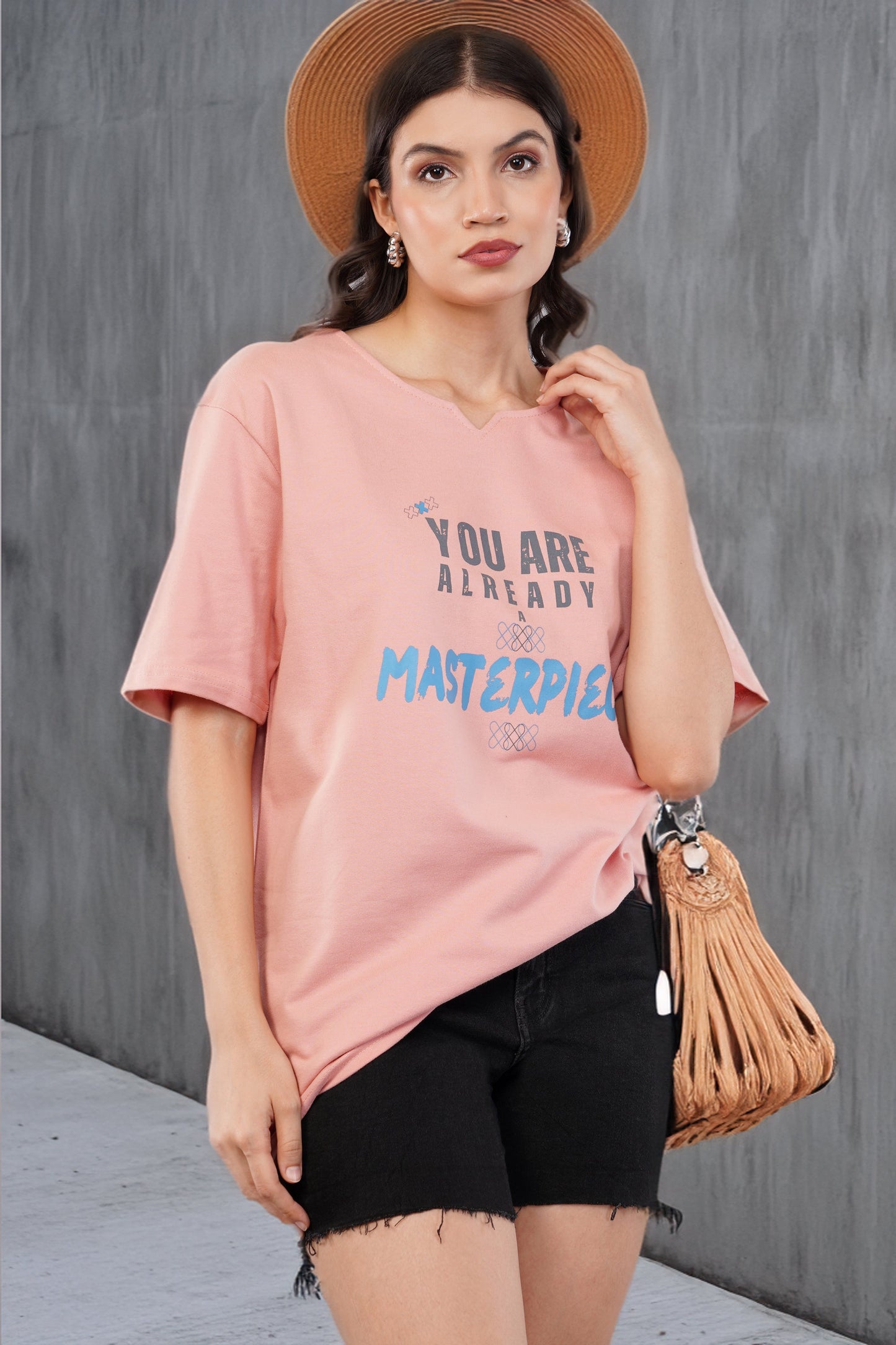 DYOGIQ® - Masterpiece Unisex Dusty PInk Ghumat Neck Tshirt