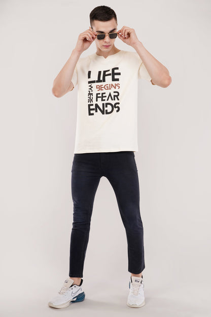 DYOGIQ® - Life Begins When Fear Ends Unisex Antique White Ghumat Neck Tshirt