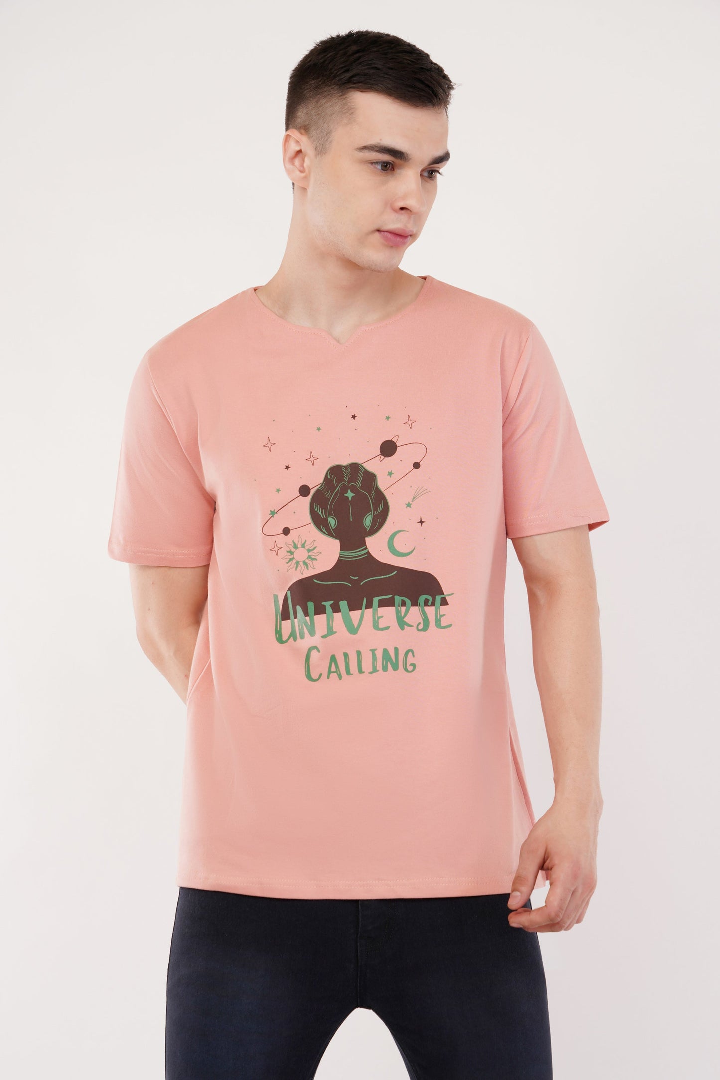 DYOGIQ® - Universe Calling Unisex Dusty Pink Ghumat Neck Tshirt