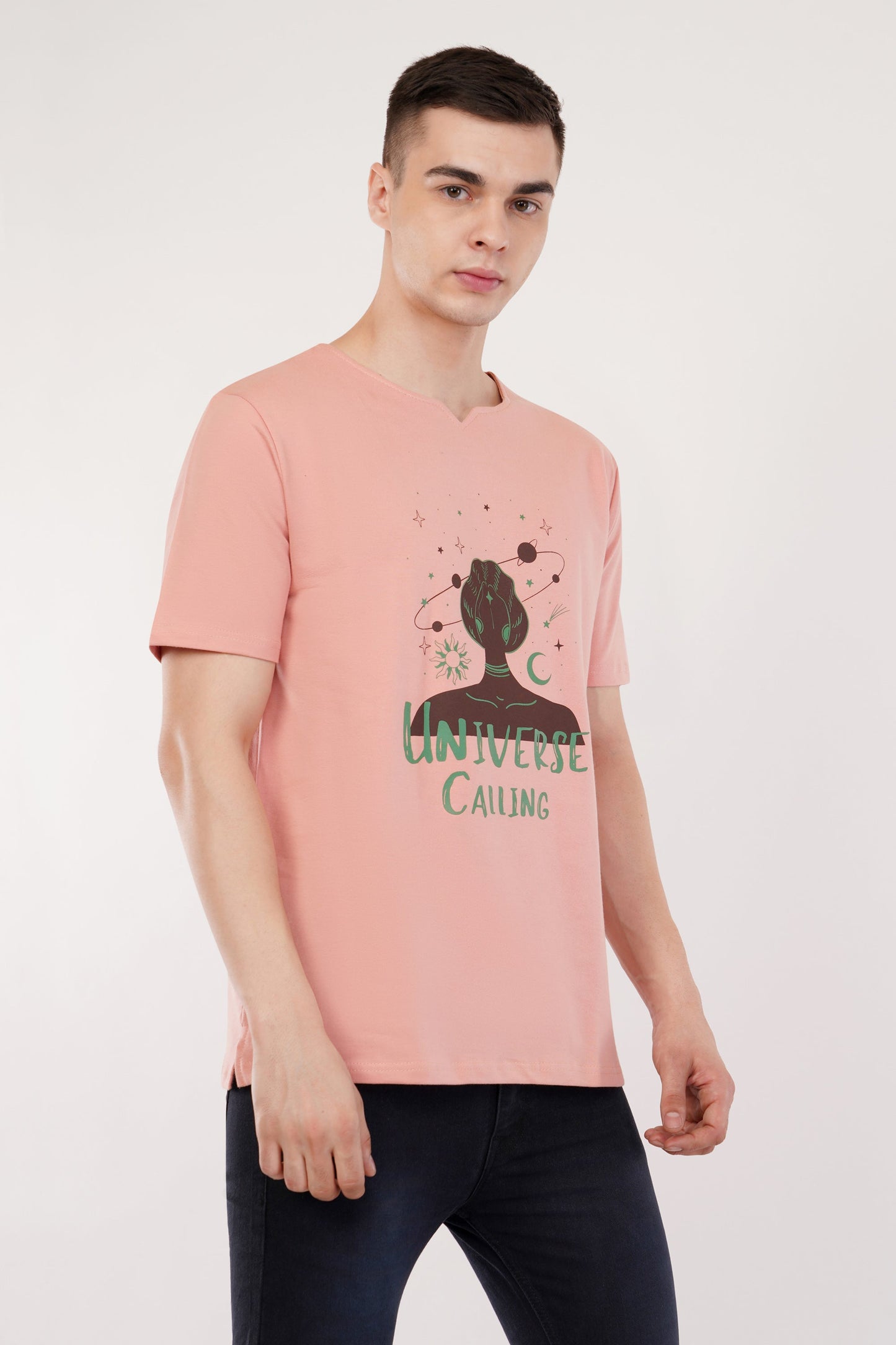 DYOGIQ® - Universe Calling Unisex Dusty Pink Ghumat Neck Tshirt