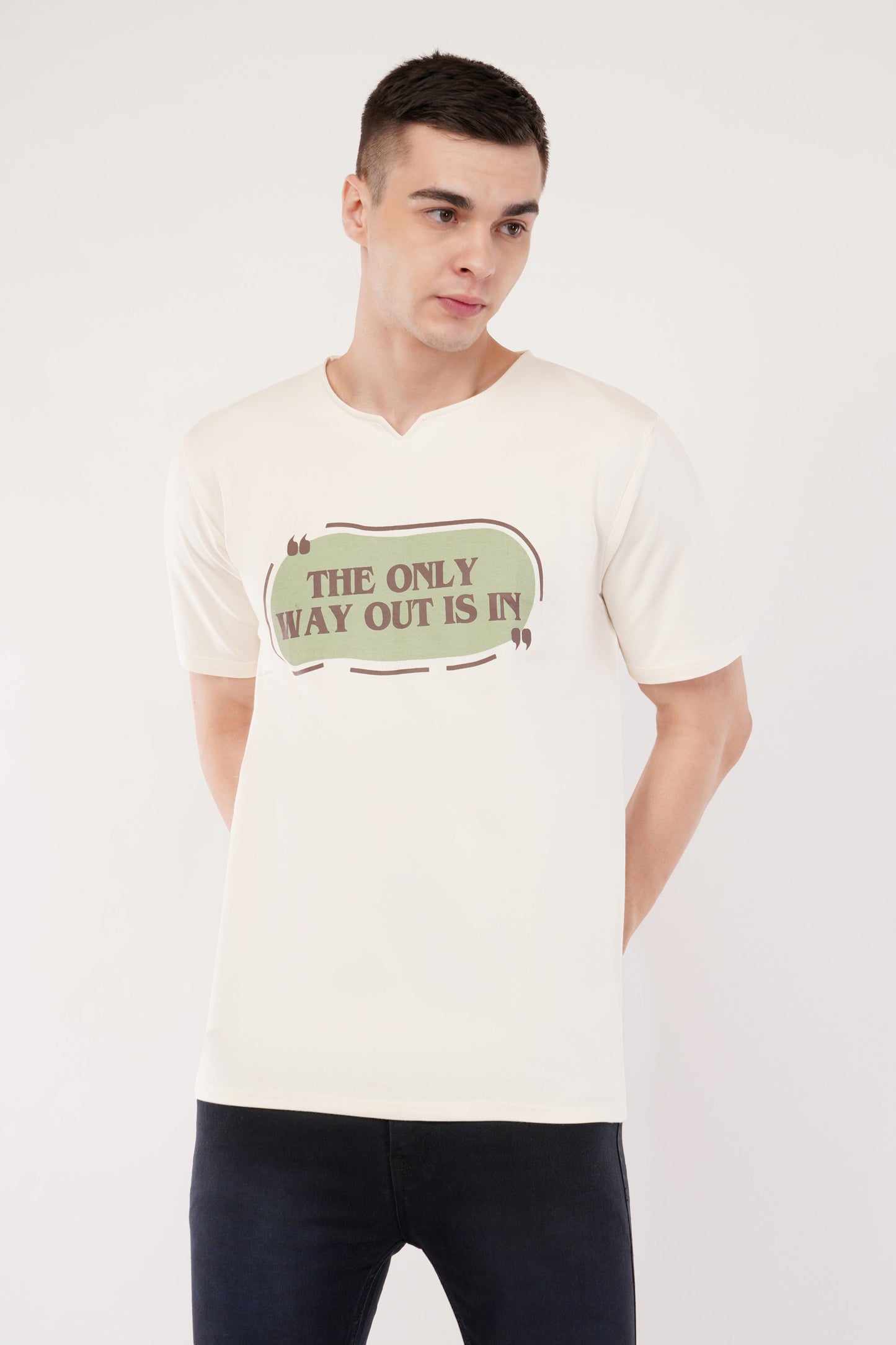 DYOGIQ® - Only Way Out Is In Unisex Antique White Ghumat Neck Tshirt