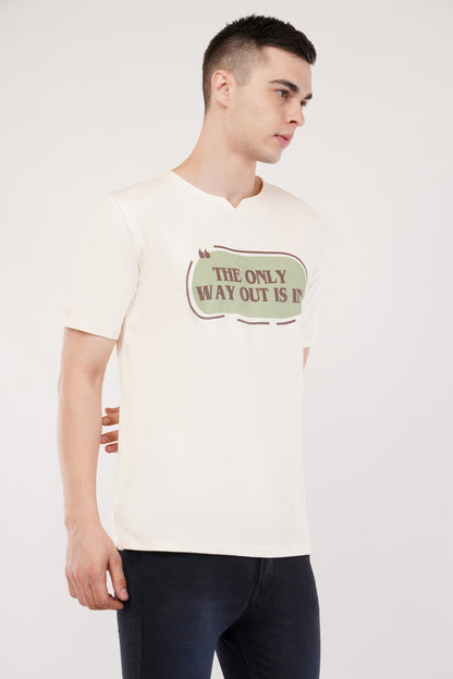 DYOGIQ® - Only Way Out Is In Unisex Antique White Ghumat Neck Tshirt