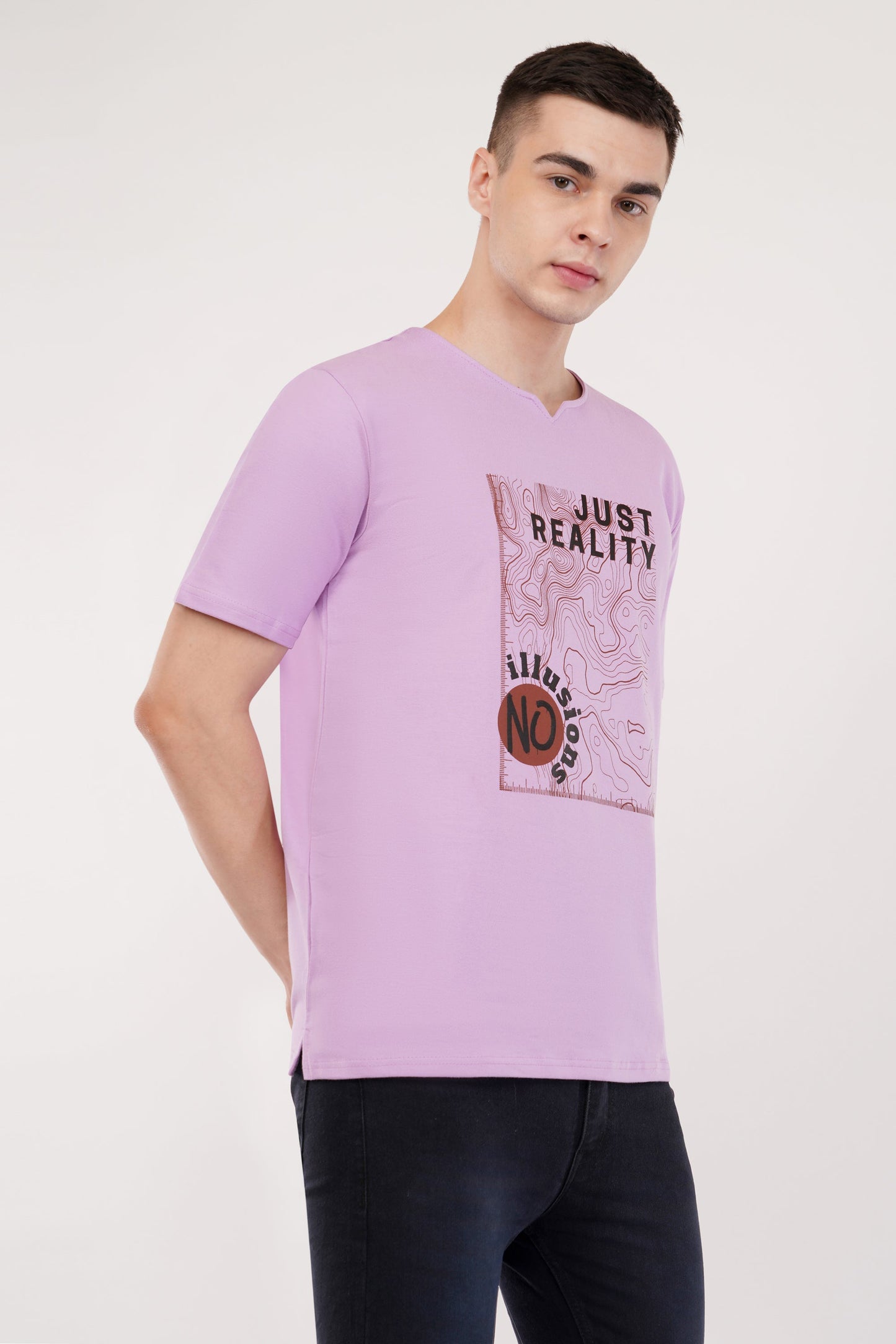 DYOGIQ® - Just Reality No Illusions Unisex Lavender Ghumat Neck Tshirt