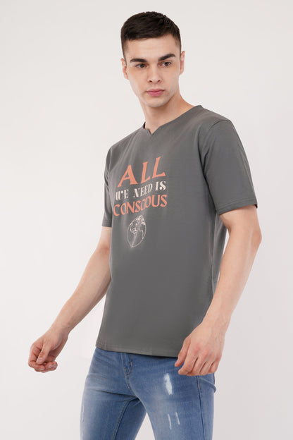 DYOGIQ® - Conscious Planet Unisex Steel Gray Ghumat Neck Tshirt