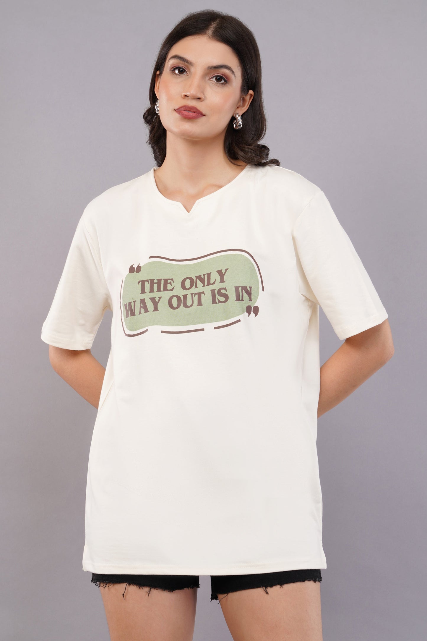 DYOGIQ® - Only Way Out Is In Unisex Antique White Ghumat Neck Tshirt