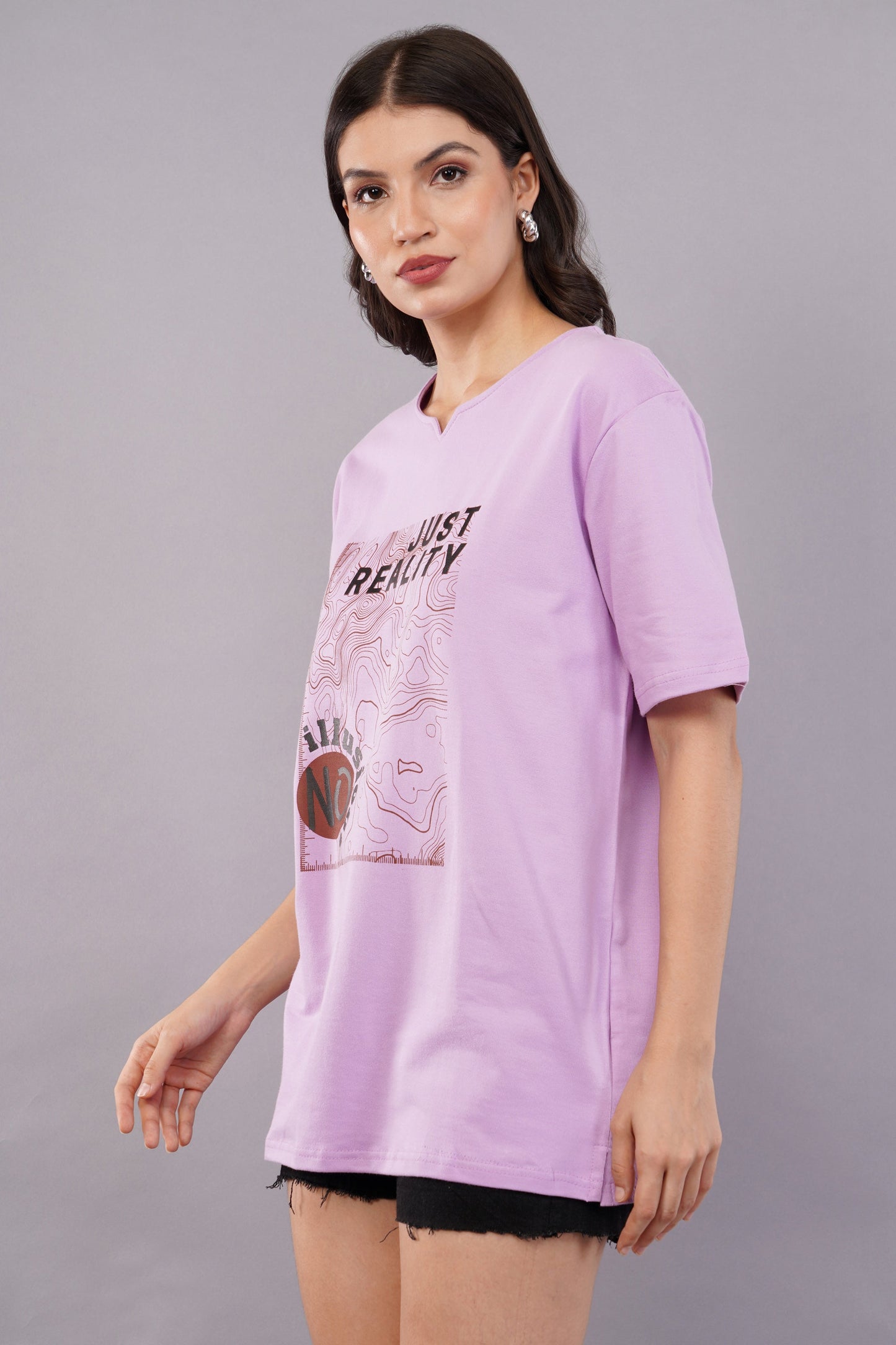 DYOGIQ® - Just Reality No Illusions Unisex Lavender Ghumat Neck Tshirt