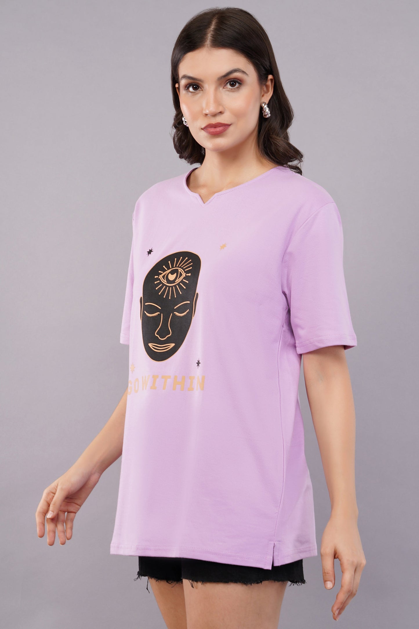 DYOGIQ® - Go Within Unisex Lavender Ghumat Neck Tshirt