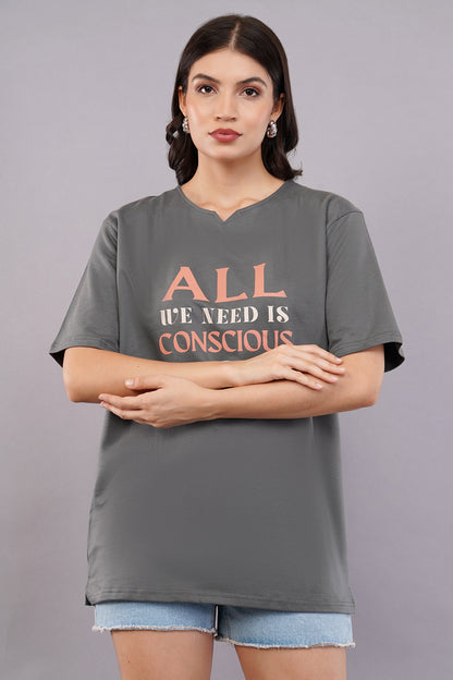 DYOGIQ® - Conscious Planet Unisex Steel Gray Ghumat Neck Tshirt