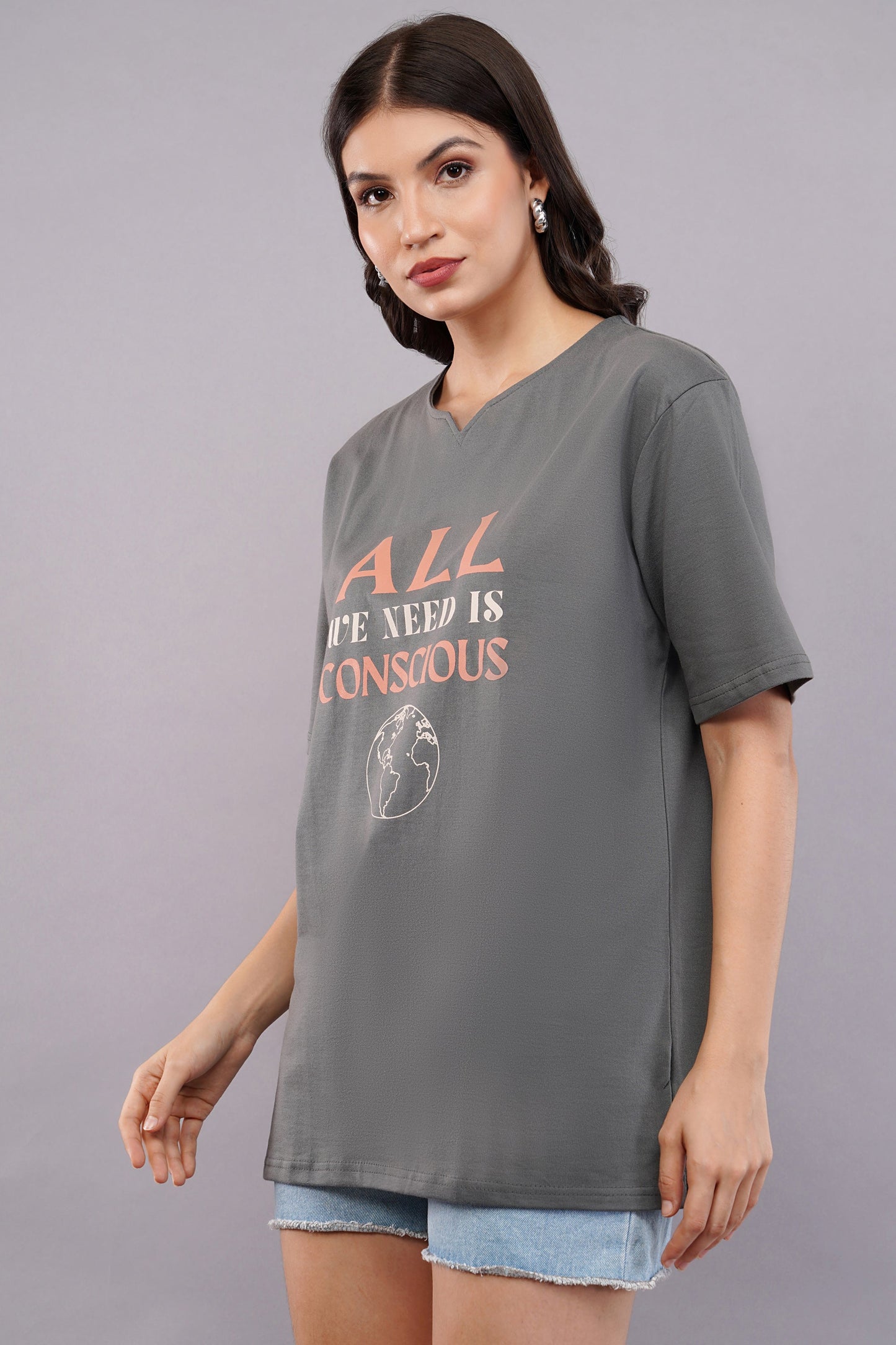 DYOGIQ® - Conscious Planet Unisex Steel Gray Ghumat Neck Tshirt