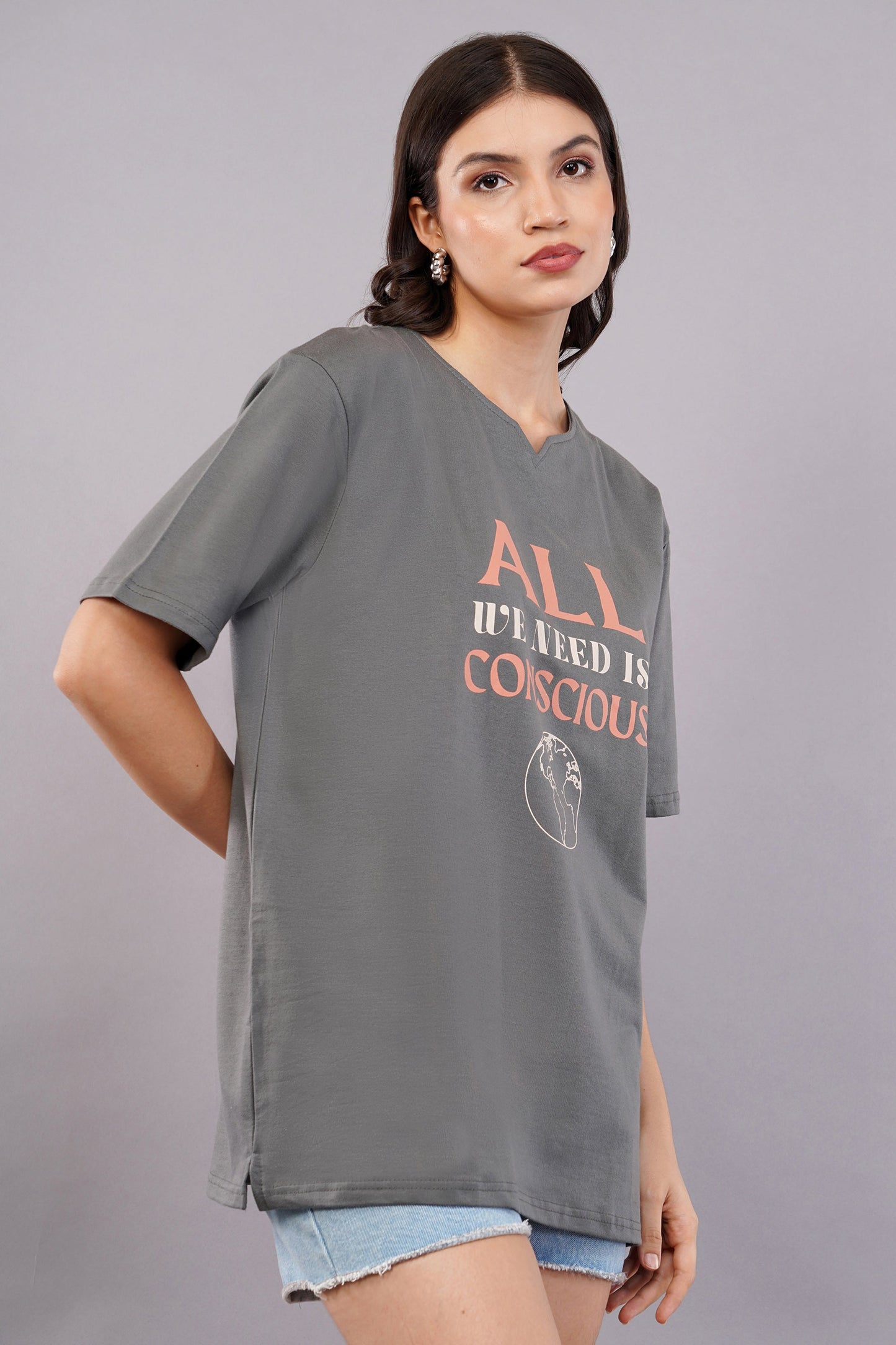 DYOGIQ® - Conscious Planet Unisex Steel Gray Ghumat Neck Tshirt