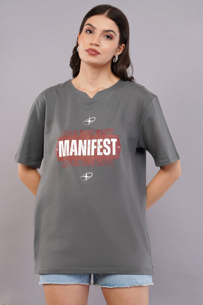 DYOGIQ® - Manifest Unisex Steel Gray Ghumat Neck Tshirt