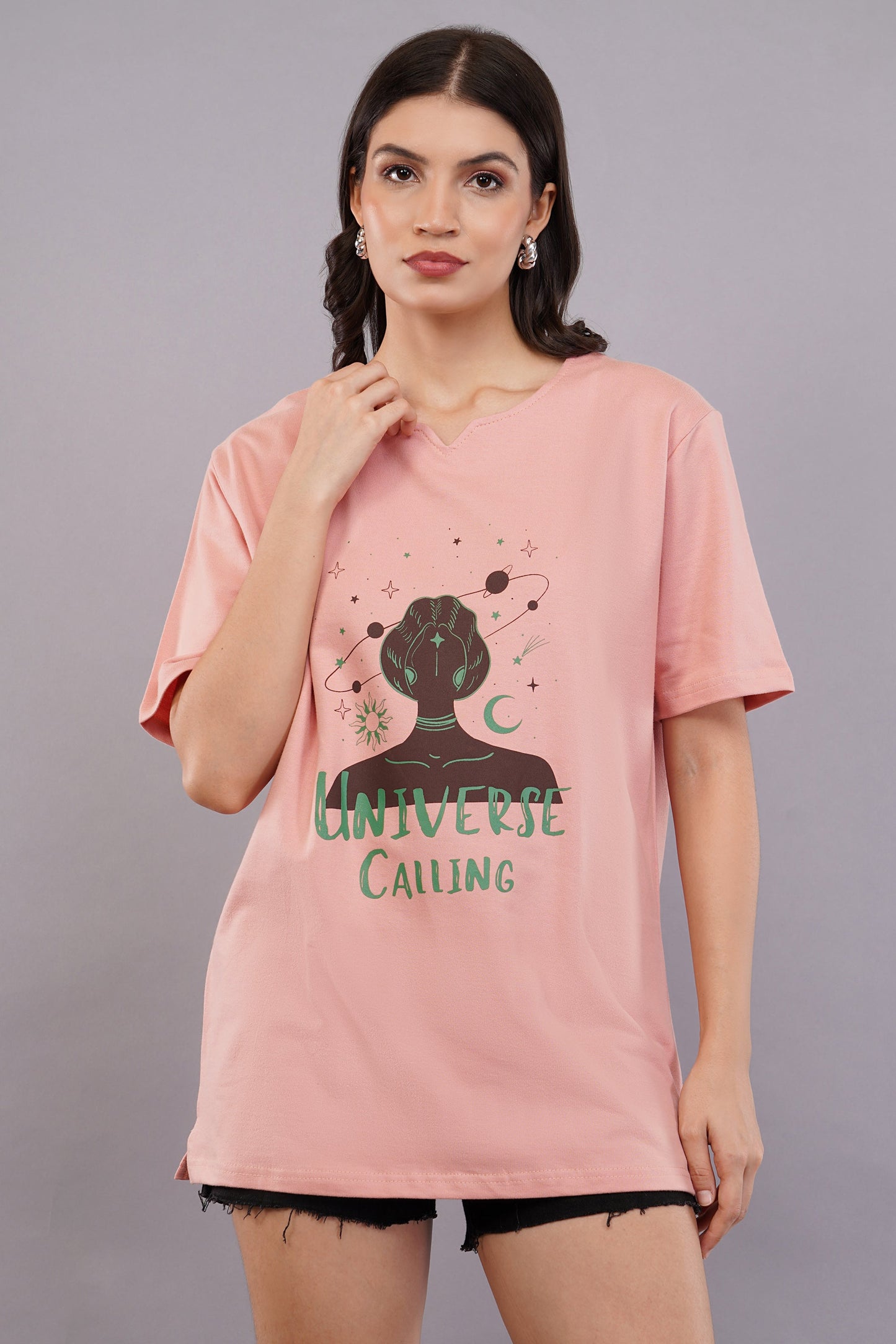 DYOGIQ® - Universe Calling Unisex Dusty Pink Ghumat Neck Tshirt