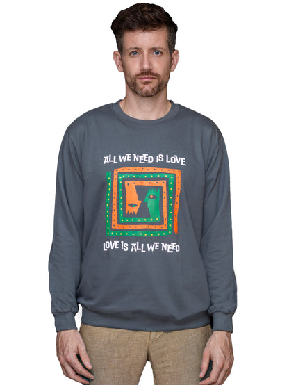 DYOGIQ®- All We Need Is Love Unisex Steel Gray Sweatshirt